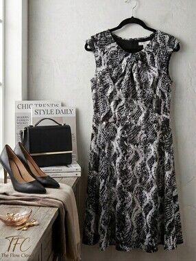 Wisp Black White Snake Print Sleeveless Keyhole A-Line Dress Size 12